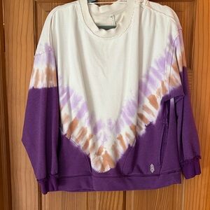 Free People Purple and Cream Tie-Dye Sweatshirt